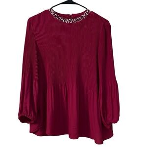 Adrianna Papell Crimson 3/4 Sleeve Embellished Collar Blouse Women’s Size Small
